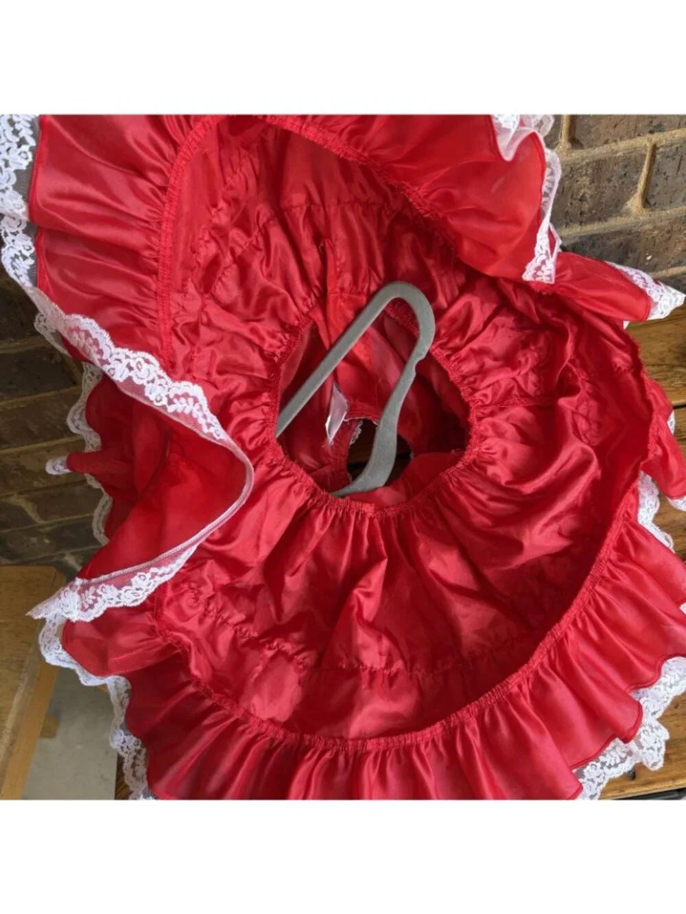 VTG Red White Lace Tiered Full Circle Pageant Ruffle Dress 24M Lace Me Fancy